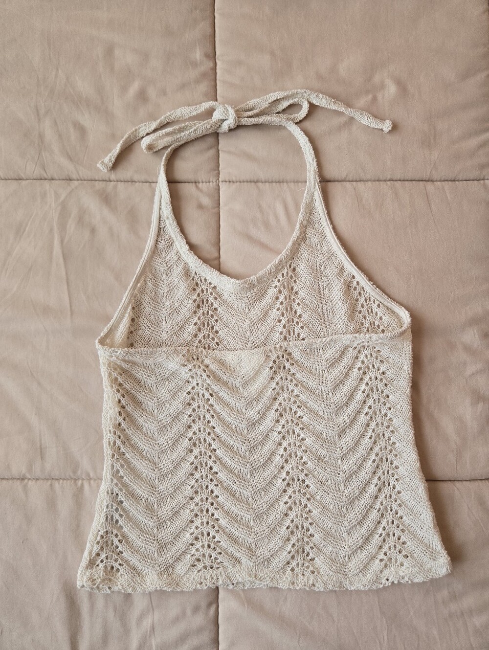 H&M Cream Pointelle Crochet Knit Halter Backless Top S - Picture 7 of 9